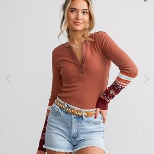 Free People Mikah Notch Neck Top, Color  Autumn, Size Medium